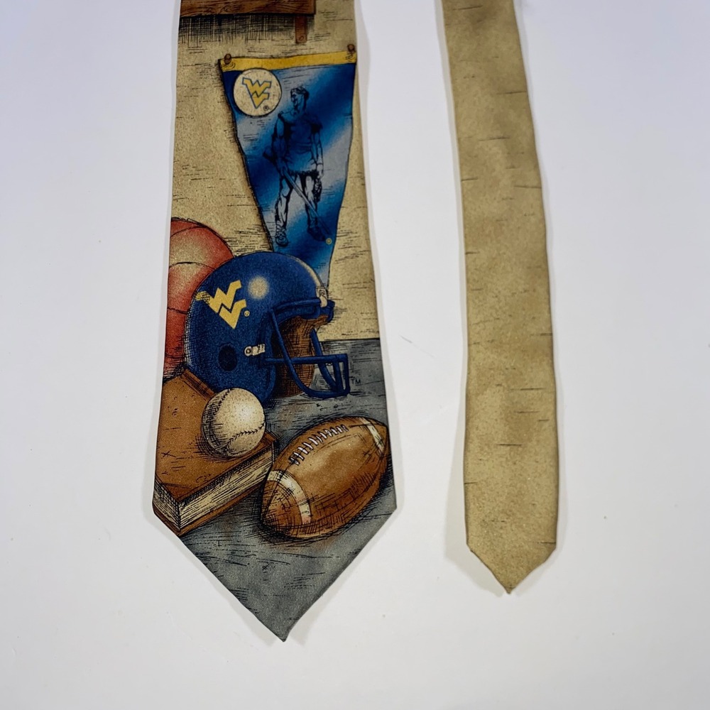 Eagles Wings West Virginia University WVU Silk Tie Sports Collage Tan Blue Gold